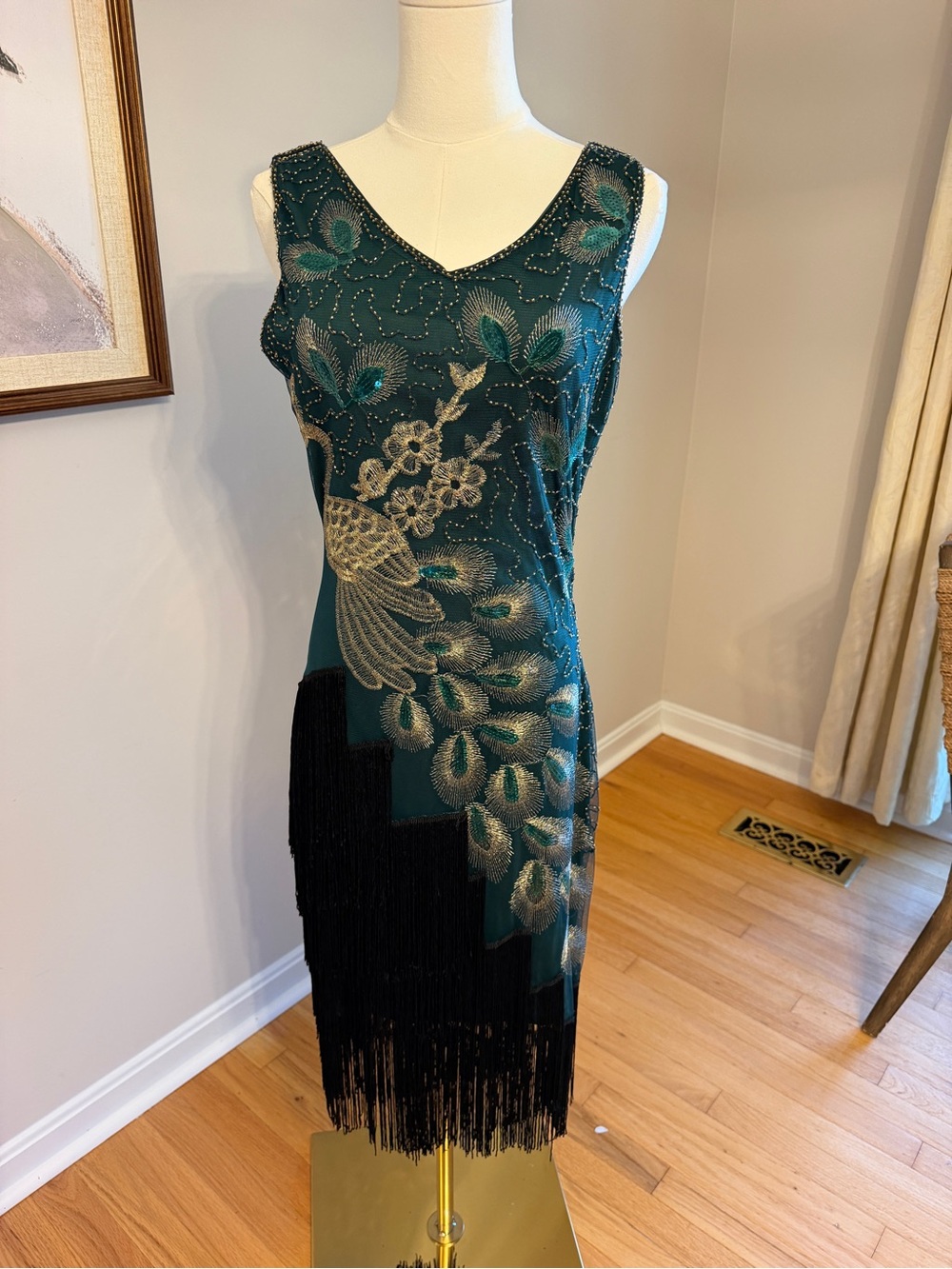 BABEYOND Peacock Flapper Dress Teal Art Deco Gatsby Halloween